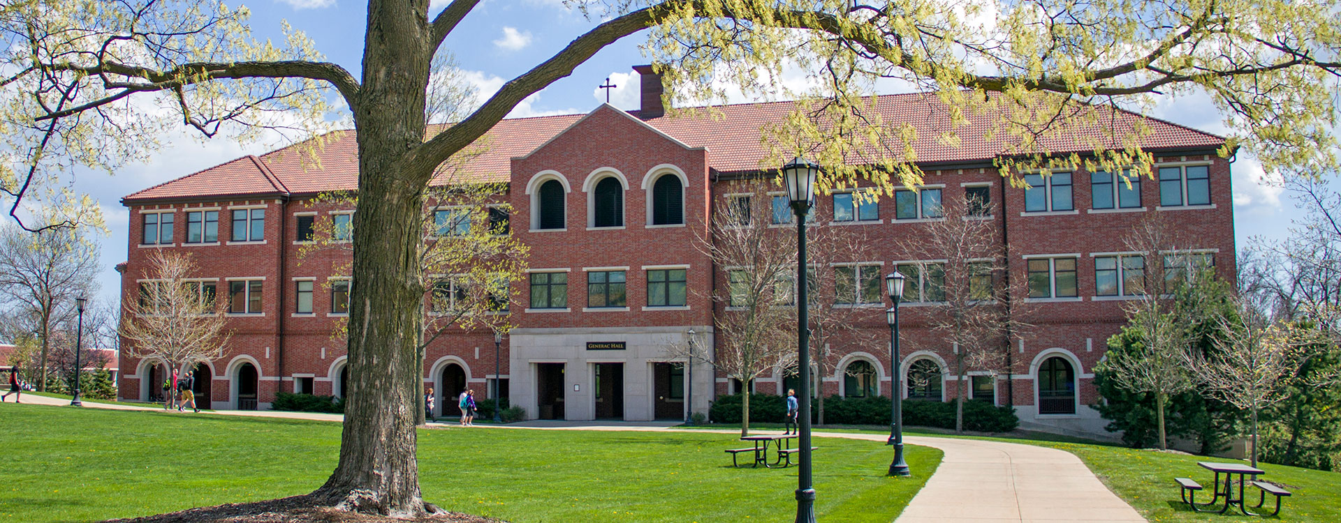 Generac Hall exterior in spring